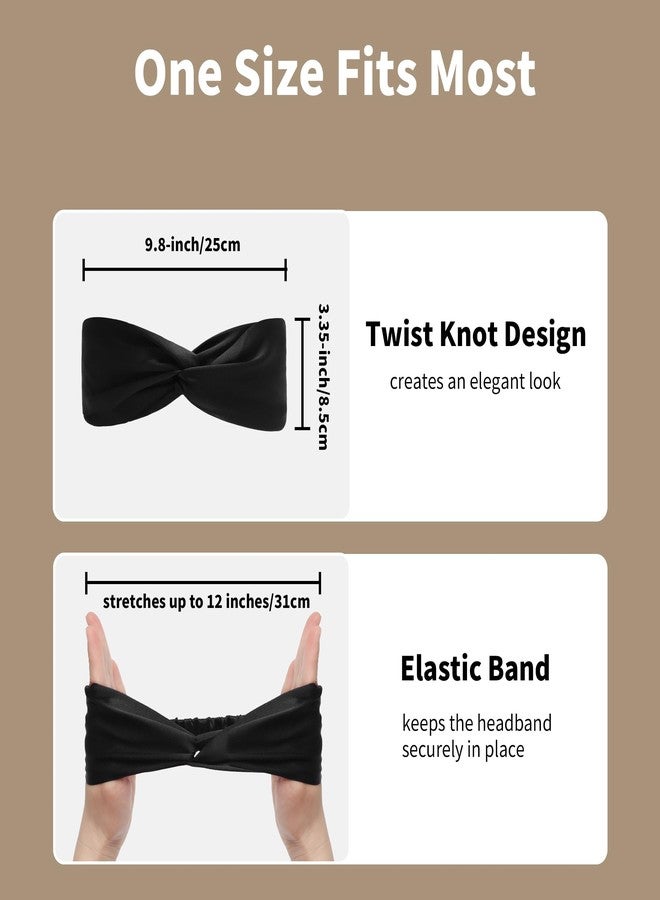 ZLYC Mulberry Silk Headband Elastic Twist Knotted Head Bands for Women's Hair, Solid Black - Image 3